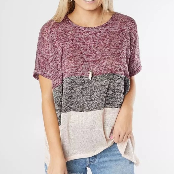 Daytrip Color Block Side Slit Short Sleeve Blouse - Picture 1 of 11